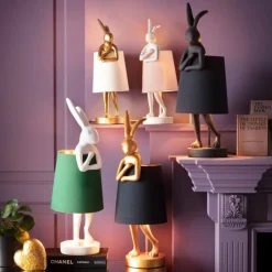 Kanin bordlampe Guld m. sort skærm
