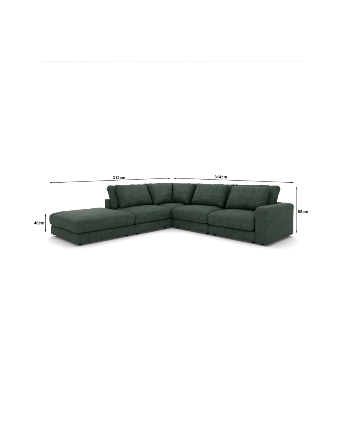 Rio hjørnesofa Venstrevendt med stor pufafslutning
