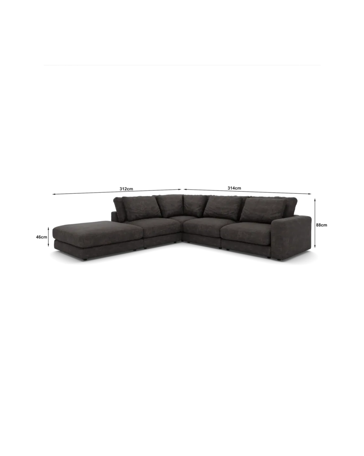 Rio hjørnesofa Venstrevendt med stor pufafslutning