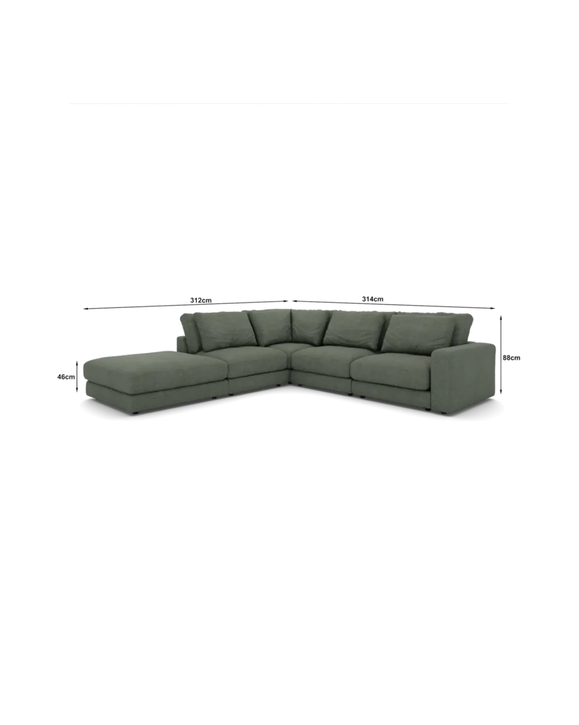 Rio hjørnesofa Venstrevendt med stor pufafslutning