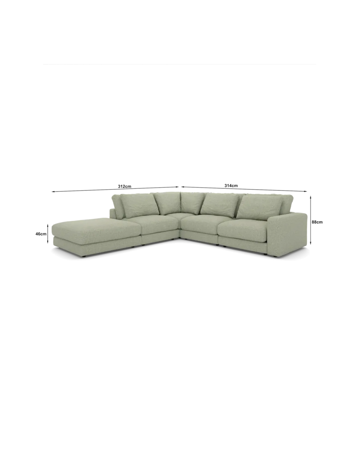 Rio hjørnesofa Venstrevendt med stor pufafslutning